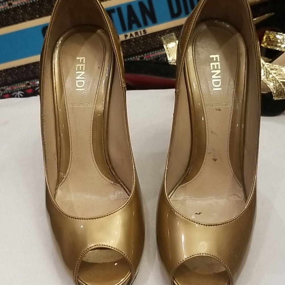 Fendi gold pumps